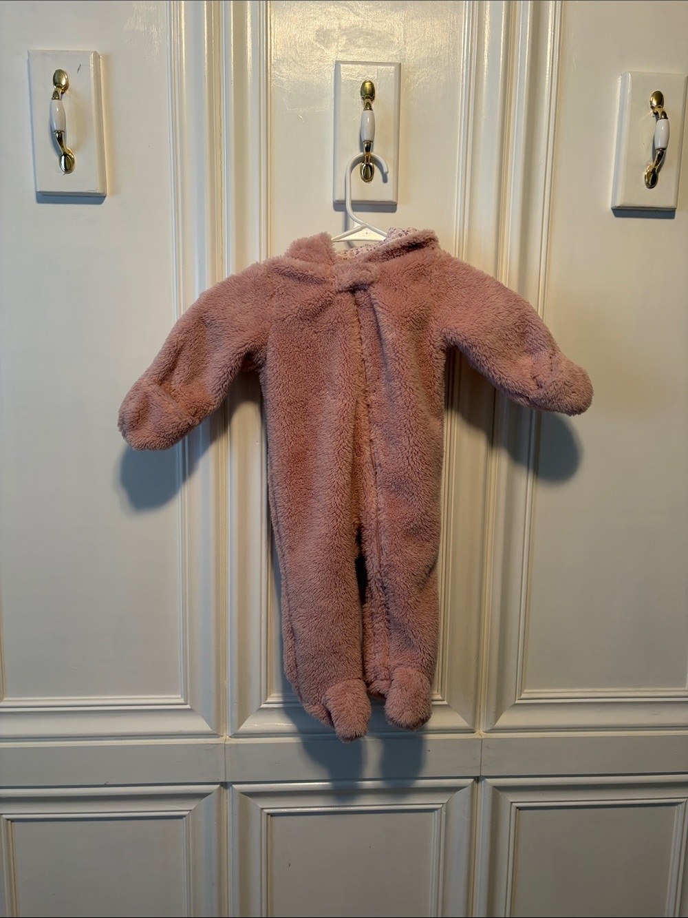 NWOT Carter's Pink Bear Fuzzy Footed One-Piece Jacket